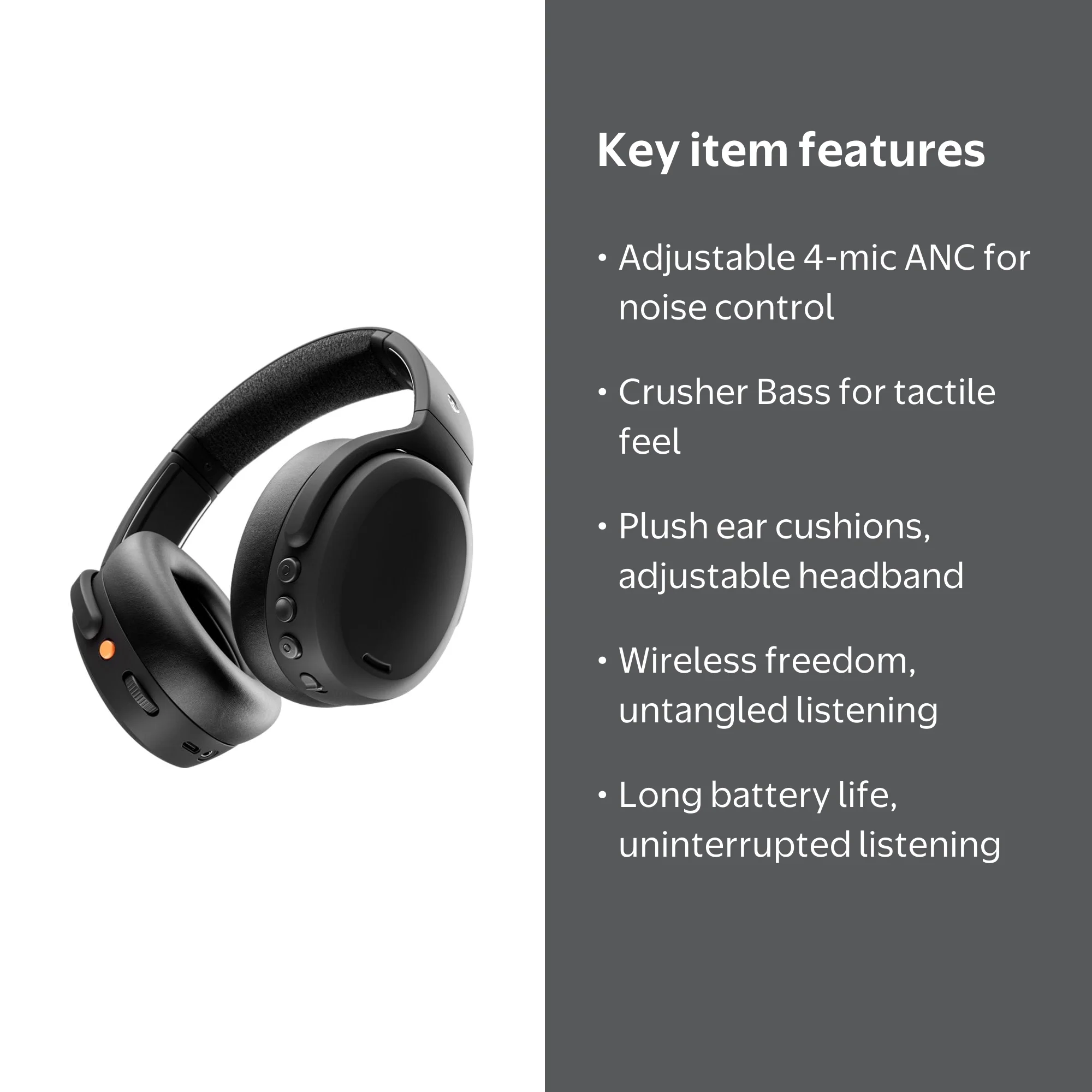 Skullcandy Crusher ANC 2 Noise Cancelling Headphones, True Black