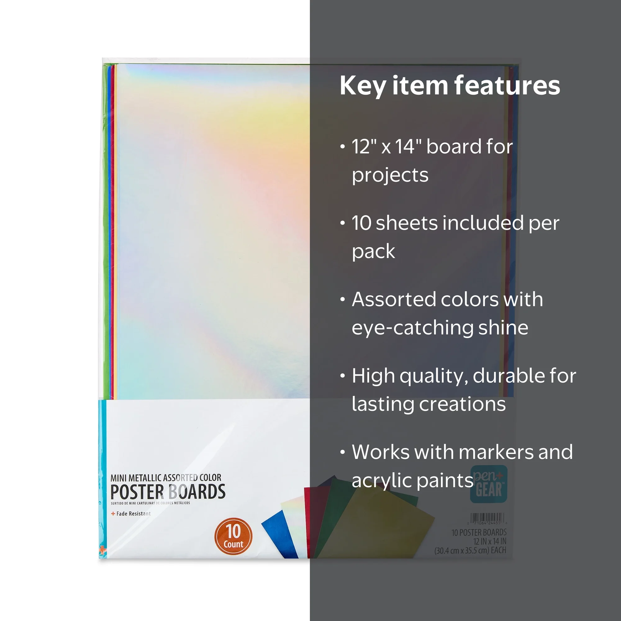 Pen+Gear Assorted Metallic Mini Poster Board, 12