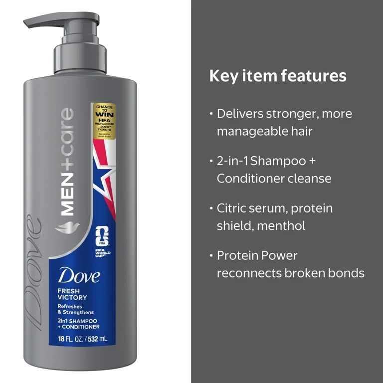 Dove Men+Care Fresh Victory 2-in-1 Shampoo Conditioner, 18 fl oz