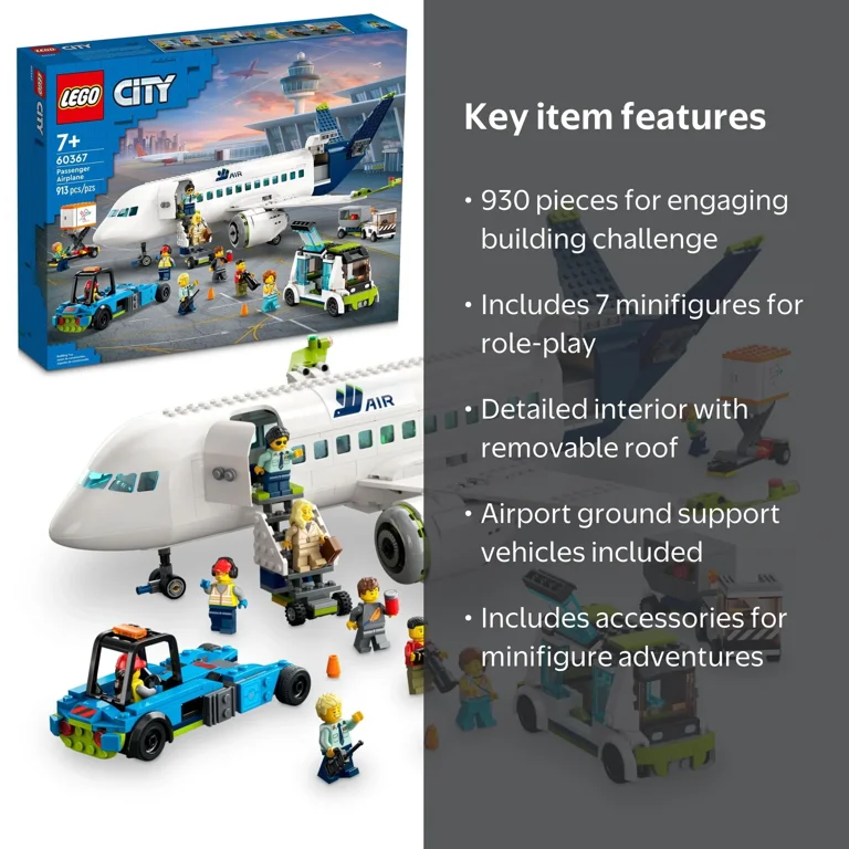 LEGO, Building Toy Set, 60367, Passenger Airplane with Minifigures