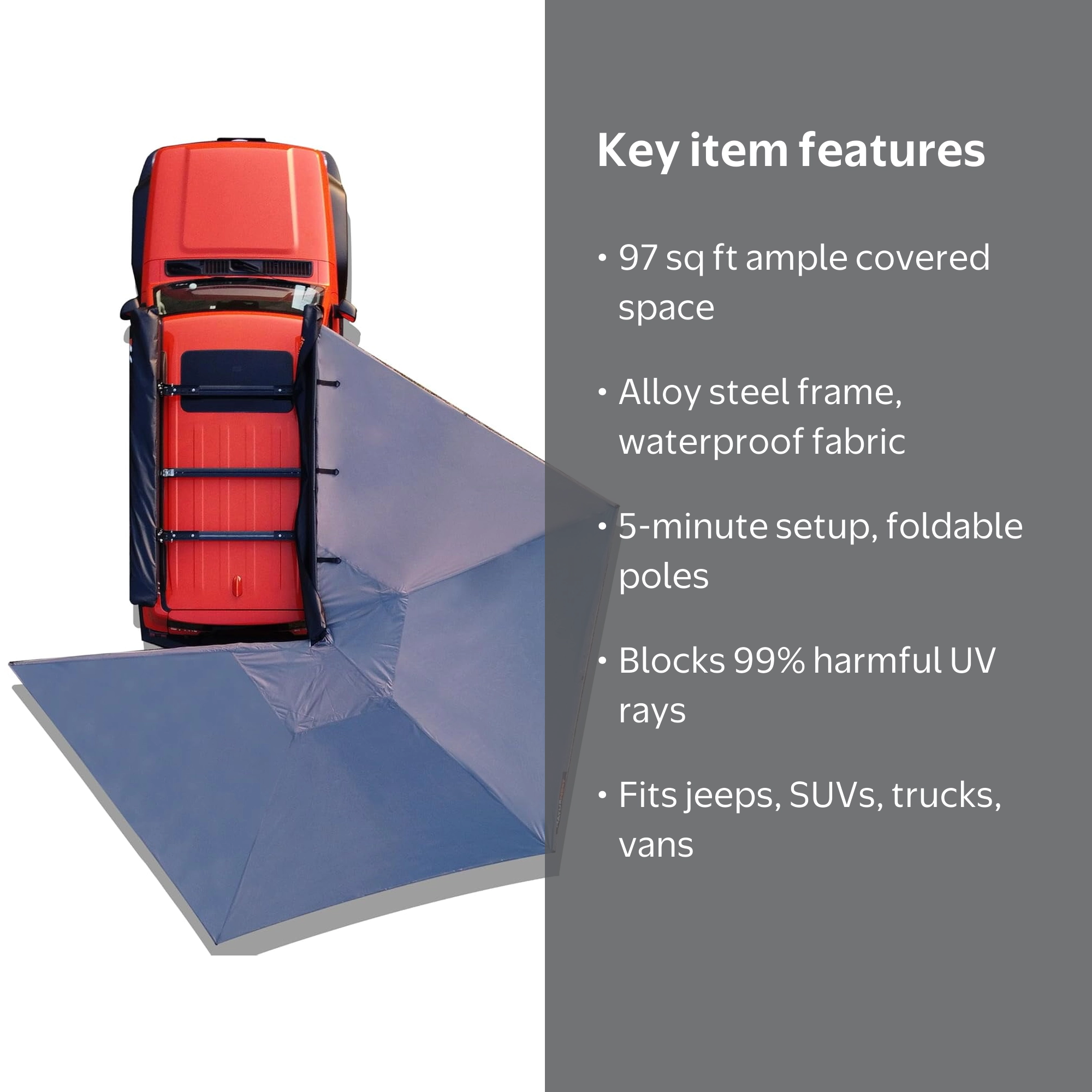 Naturnest Vehicle Awning Tent, 270 Degree Awning Mounted on the