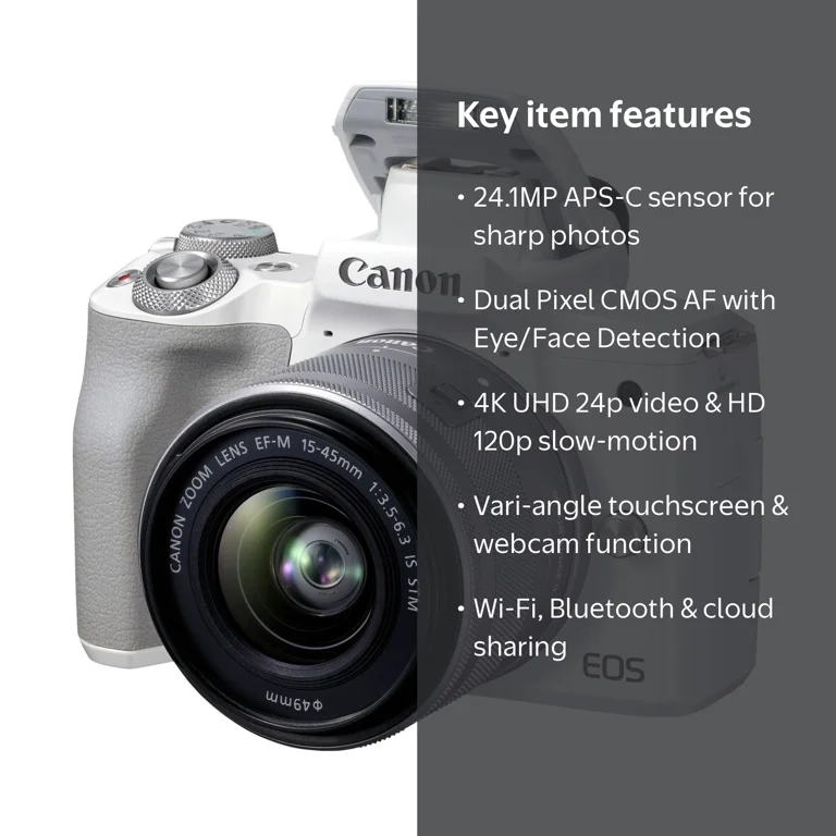 Canon EOS M50 Mark II 24.1MP Mirrorless Camera, 15-45mm Lens