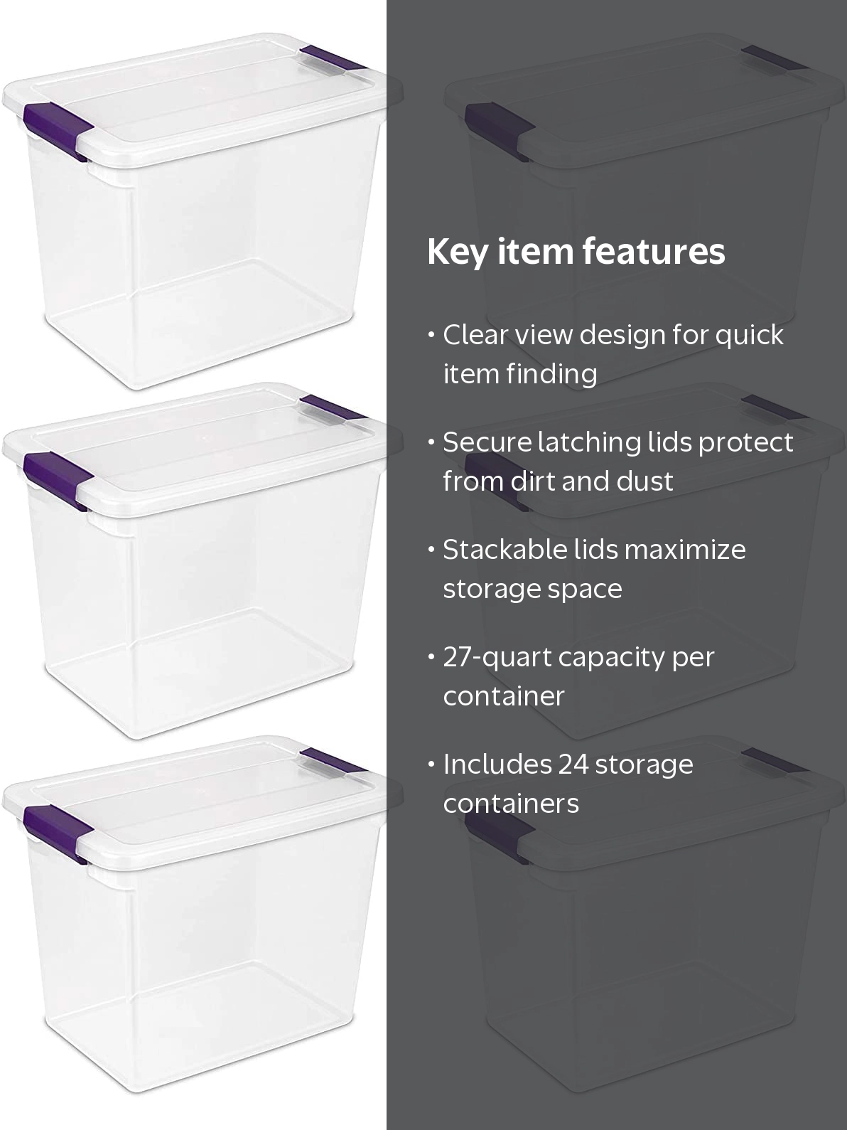 Sterilite 17631706 27 Qt/26 L ClearView Latch Box 24-pack