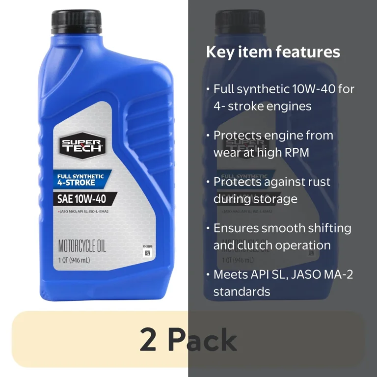 2 pack) Super Tech Full Synthetic SAE 10W-40 4-Stroke Motorcycle