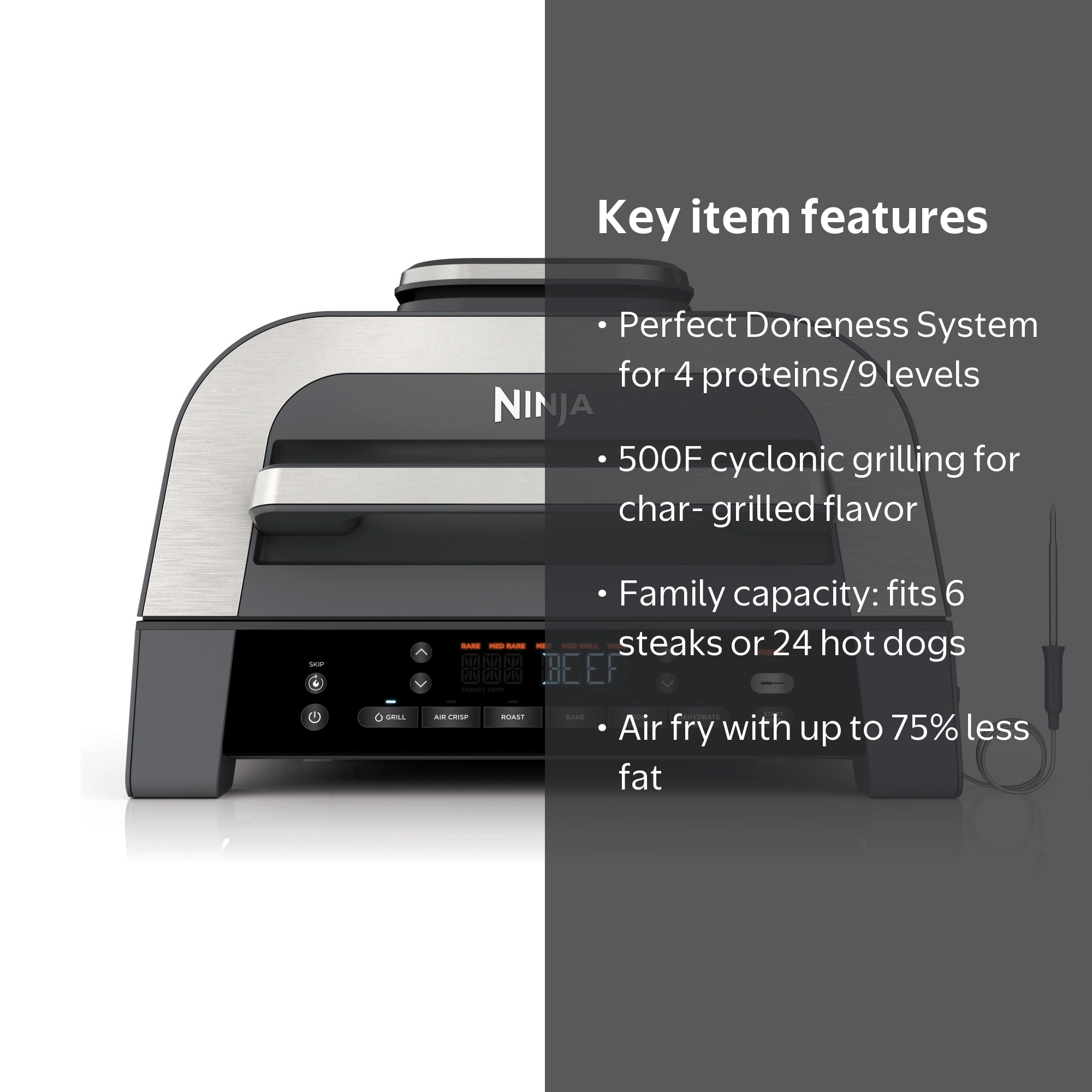 大河内焼　ヒビ焼き風炉 Ninja, Indoor Grill with Air Fry, Smart XL 6-in-1, Silver