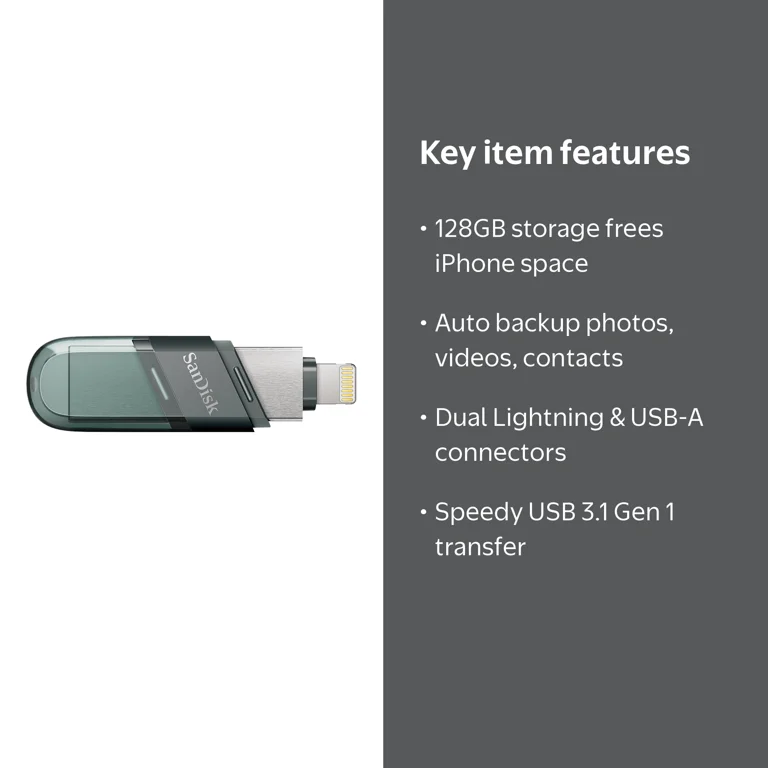 Free Shipping! SanDisk 128GB iXpand Flash Drive Flip Dual
