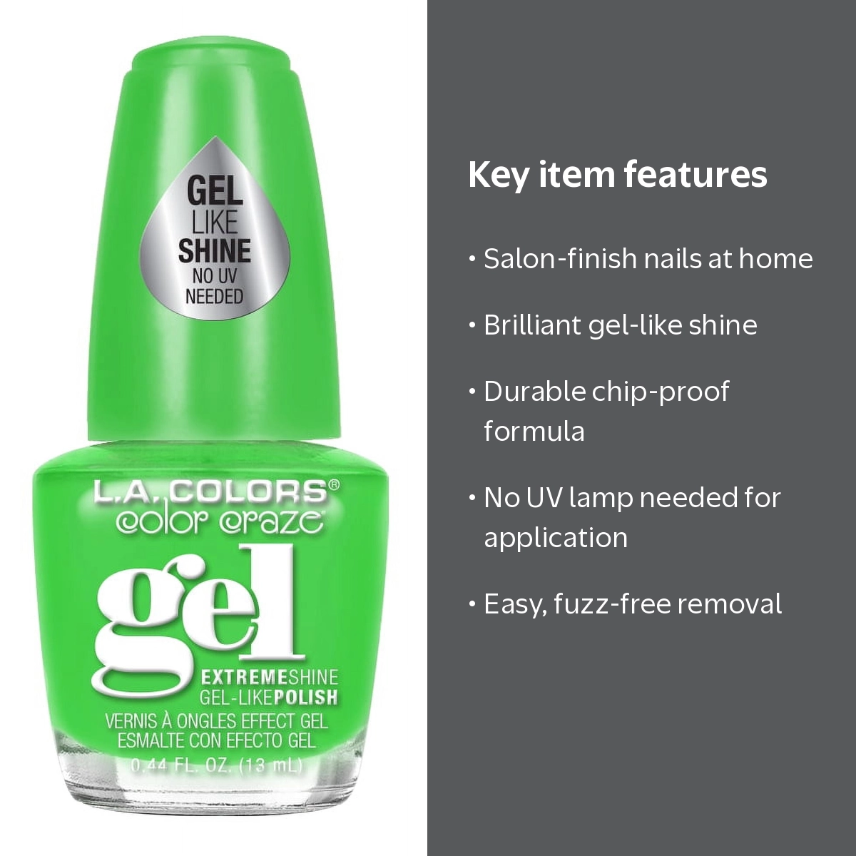L.A. COLORS, Gel-like Nail Polish, Refresh, Green, 0.44 fl oz