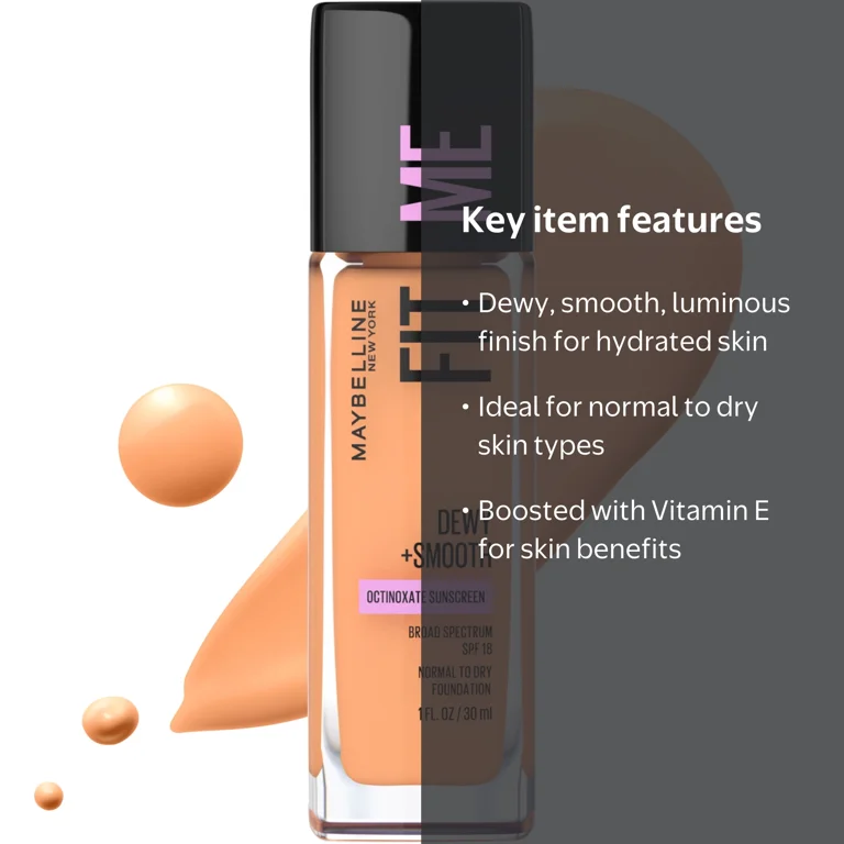 Maybelline, Foundation, Fit Me Dewy and Smooth SPF 18, Soft Honey