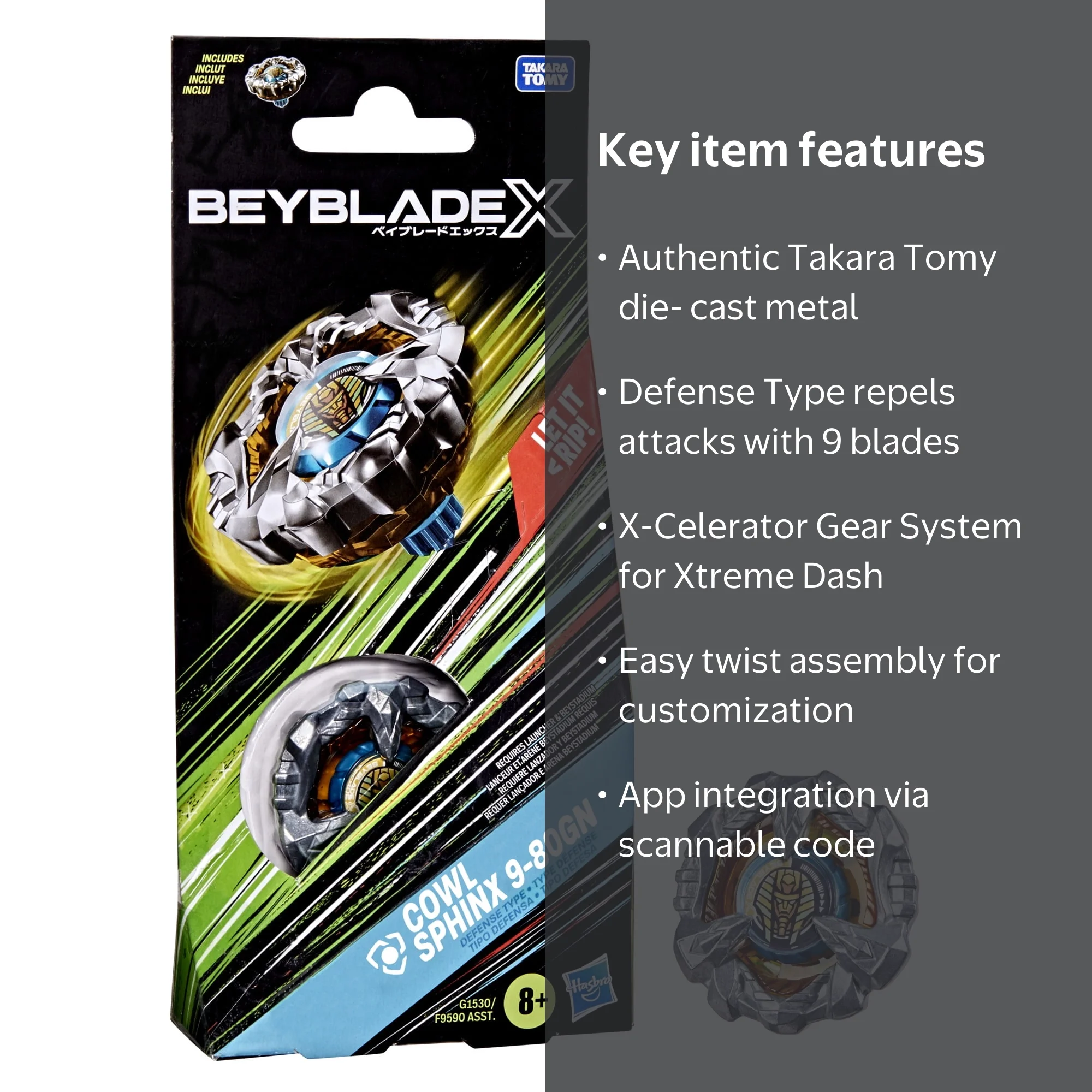 Beyblade X Cowl Sphinx 9-80GN Booster Pack Set with Defense Type