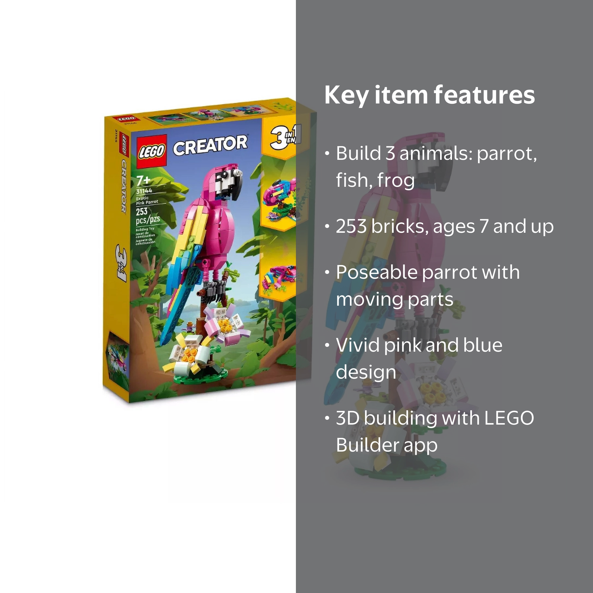 LEGO Creator Exotic Pink Parrot 3in1 Building Toy Set 31144