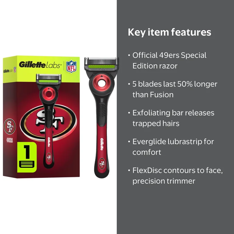 Gillette Labs Official 49ers Licensed Razor for Men, 1 Handle, 1