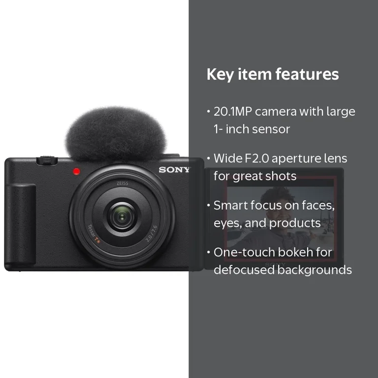Sony ZV-1F B 20.1 Megapixel Compact Camera, Black, Vlogging Camera