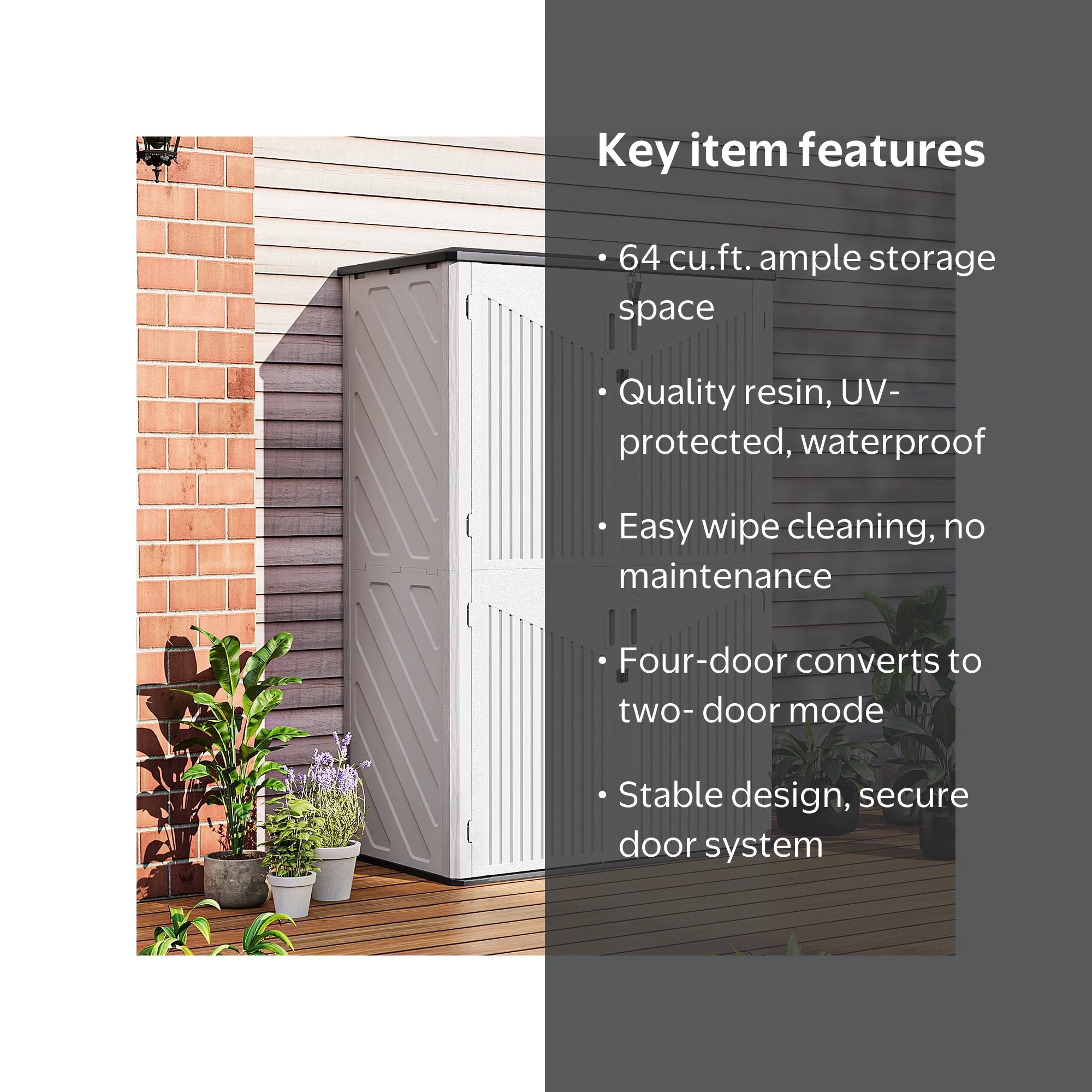 Sunmthink Outdoor Horizontal Storage Sheds 64 Cu.Ft, Resin Storage