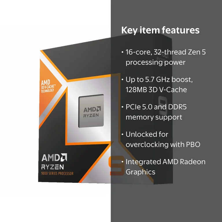 AMD, Ryzen 9 9950X3D, 16-Core, 4.3 GHz Socket AM5, Zen 5 - Walmart.com