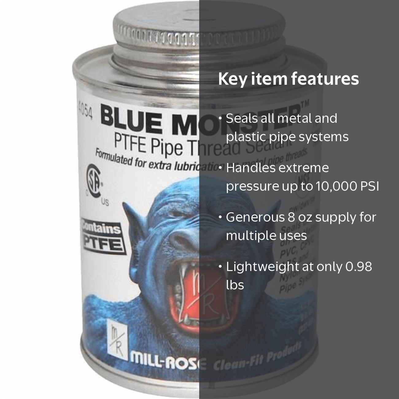Blue Monster Pipe Thread Sealant, White, PTFE, 8 oz - Walmart.com