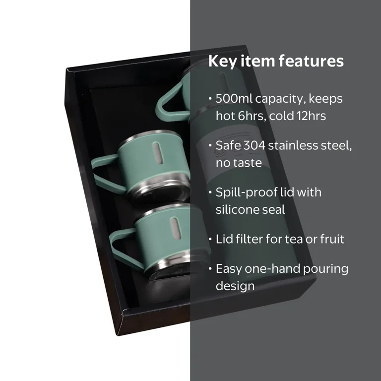 Vacuum Flask Set - Insulated Water Bottle 3 Cups Gift Set