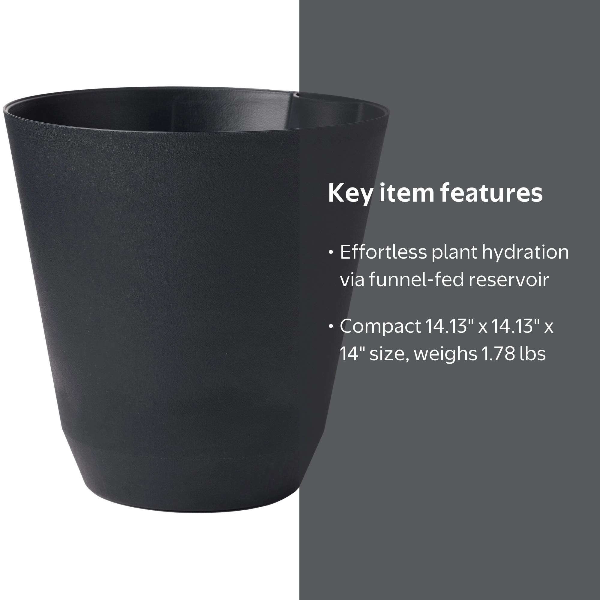 Mainstays 14 in. Black Resin Self-Watering Planter for Houseplants