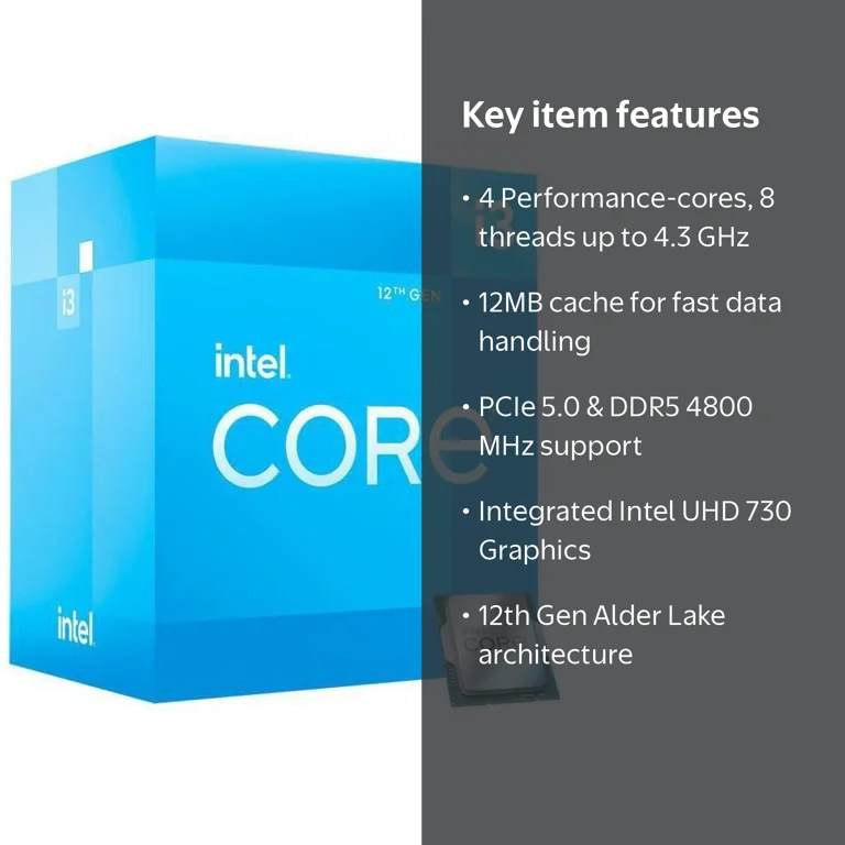 Intel Core i3-12100 CPU - 4 Cores, 8 Threads, 4.30 GHz Turbo, UHD