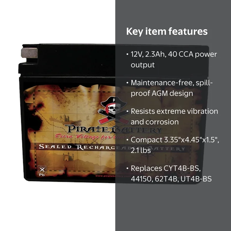 Pirate Battery, Motorcycle Battery, YT4B-BS, 12V 40 CCA - Walmart.com