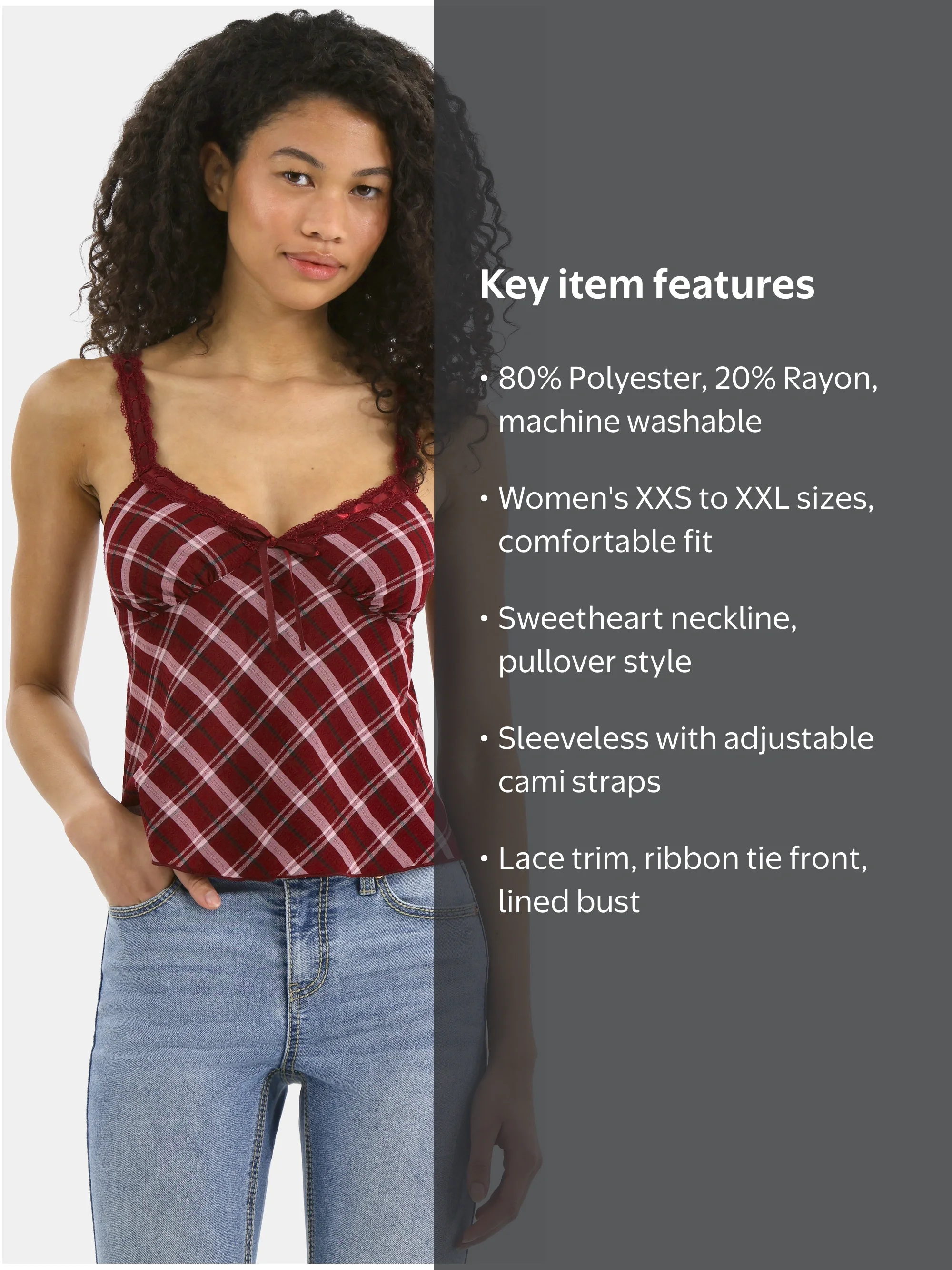 No Boundaries Woven Lace Plaid Cami, Women