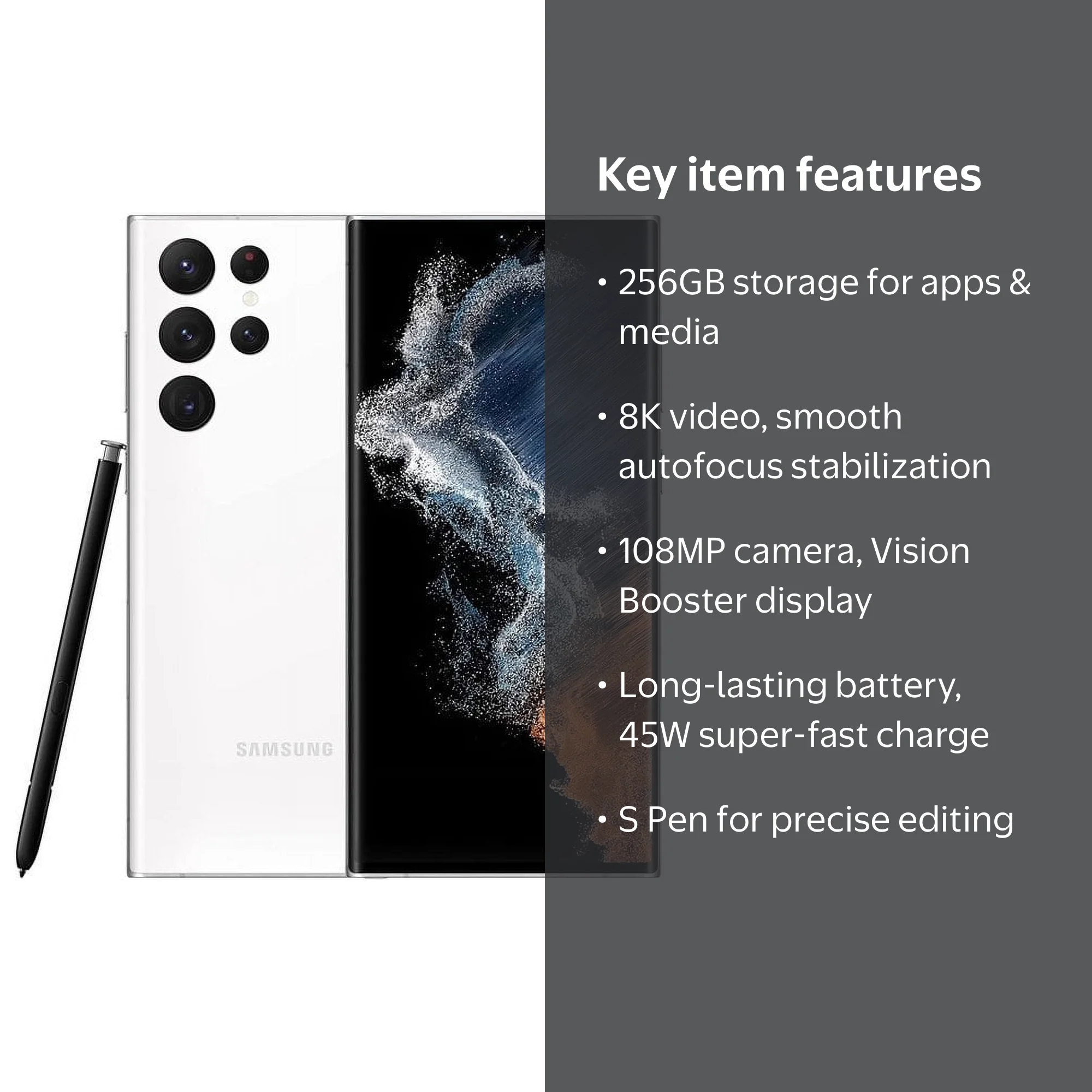 New Samsung Galaxy S22 Ultra 256GB Unlocked Smartphone in Phantom