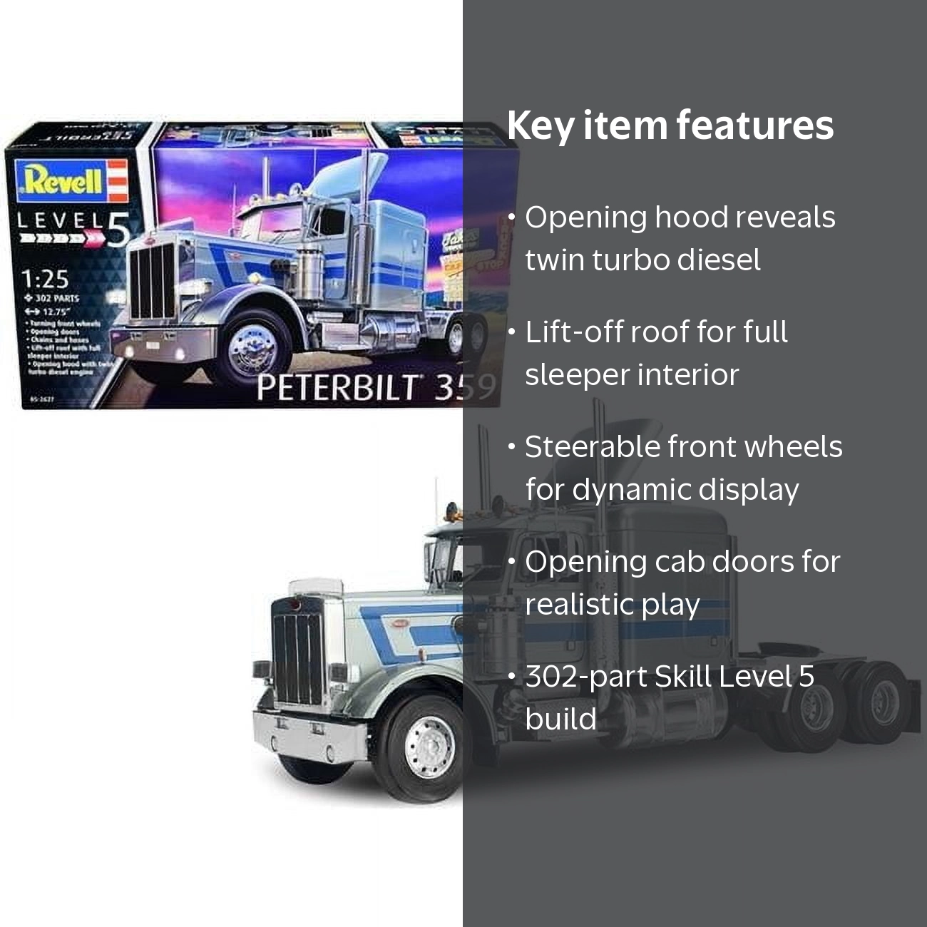 Carrera, Revell Peterbilt 359 Model Kit, Skill Level 5, 302 Parts