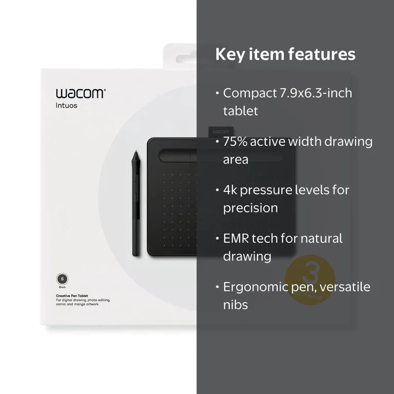 Wacom, Intuos Graphics Drawing Tablet, Small, Black, 7.9