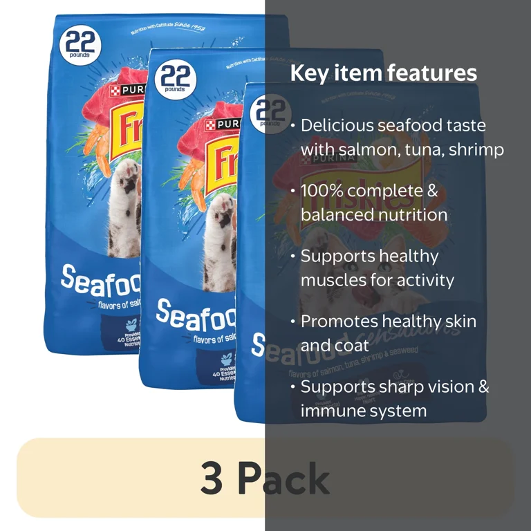 3 pack) Purina Friskies Seafood Sensations Dry Cat Food Flavors of