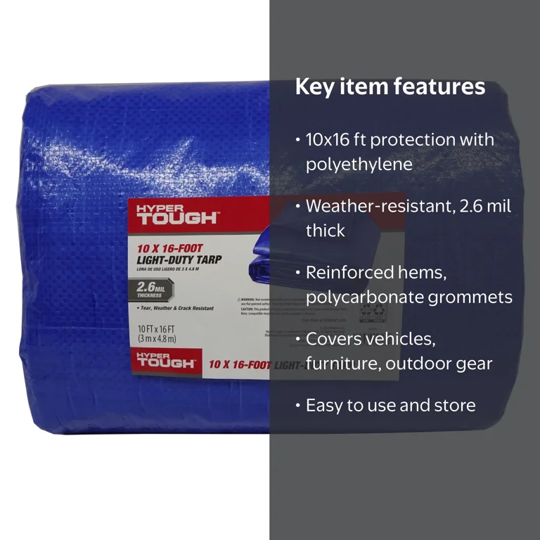 Hyper Tough Light Duty Polyethylene Tarp 10'x16' Blue with