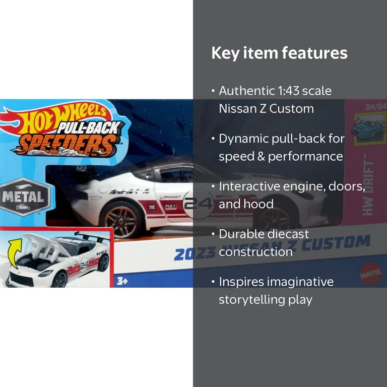 ホワイトスカイヴィールスカート Hot Wheels HW Drift 2023 Nissan Z Custom Diecast Pull-Back Car