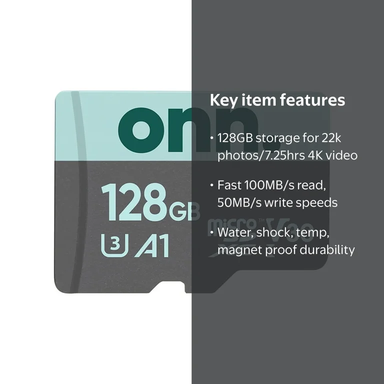 Onn 128GB MicroSDXC Card with 128GB Capacity and High Speed Video