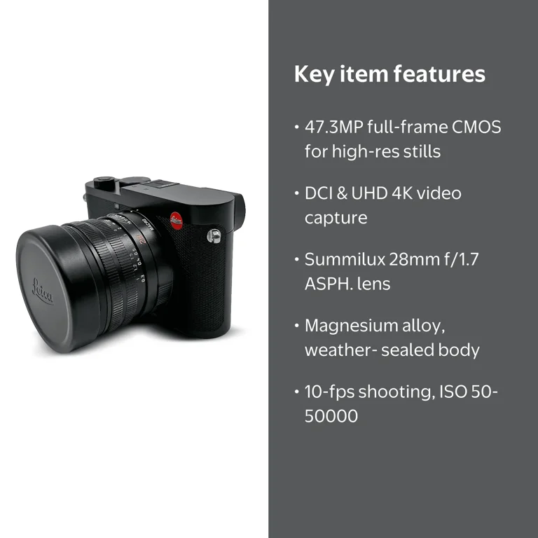 Leica Q2 Semi-Professional Point Shoot Digital Camera (Black) with