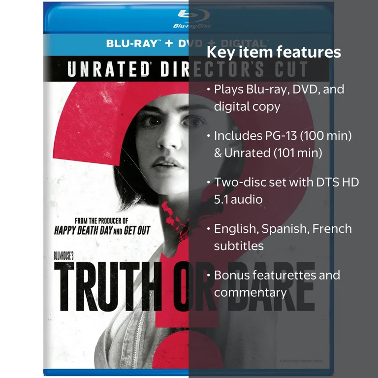 Blumhouse's Truth or Dare (Unrated) (Blu-ray + DVD + ) - Walmart.com