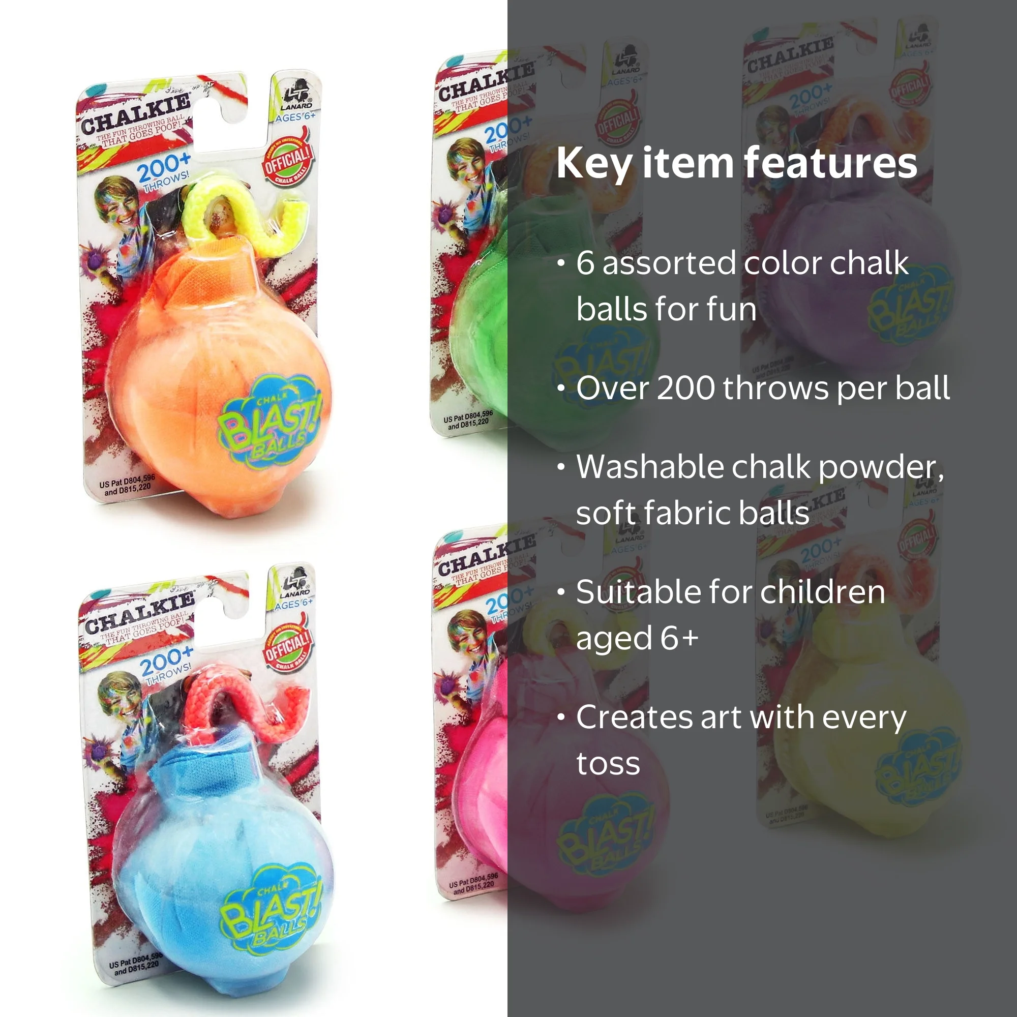 Lanard Chalk Blast Balls, 6 Pack, Colorful Assorted Outdoor Toy