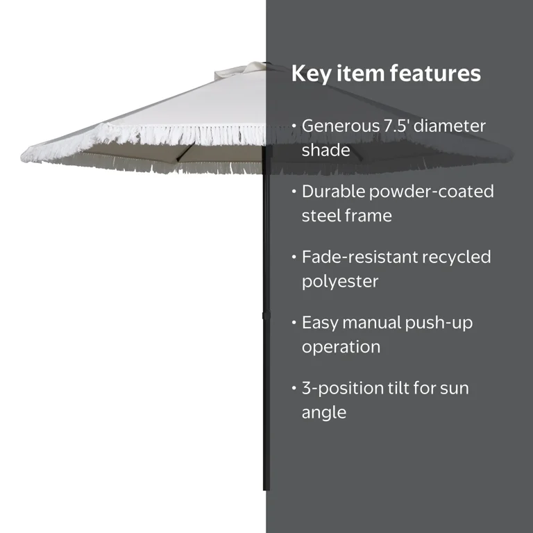better homes & gardens ventura 7.5' fringe patio umbrella Funsite 7.5Ft Beach with Fringe, Tassel Umbrella UPF50+ with Push Botton Tilt Crank, Holiday Outdoor with Carry Bag Ideal for Garden, Lawn, Deck, Yard&Pool,Blue White Stripe The Better Homes Better Homes & Gardens Outdoor