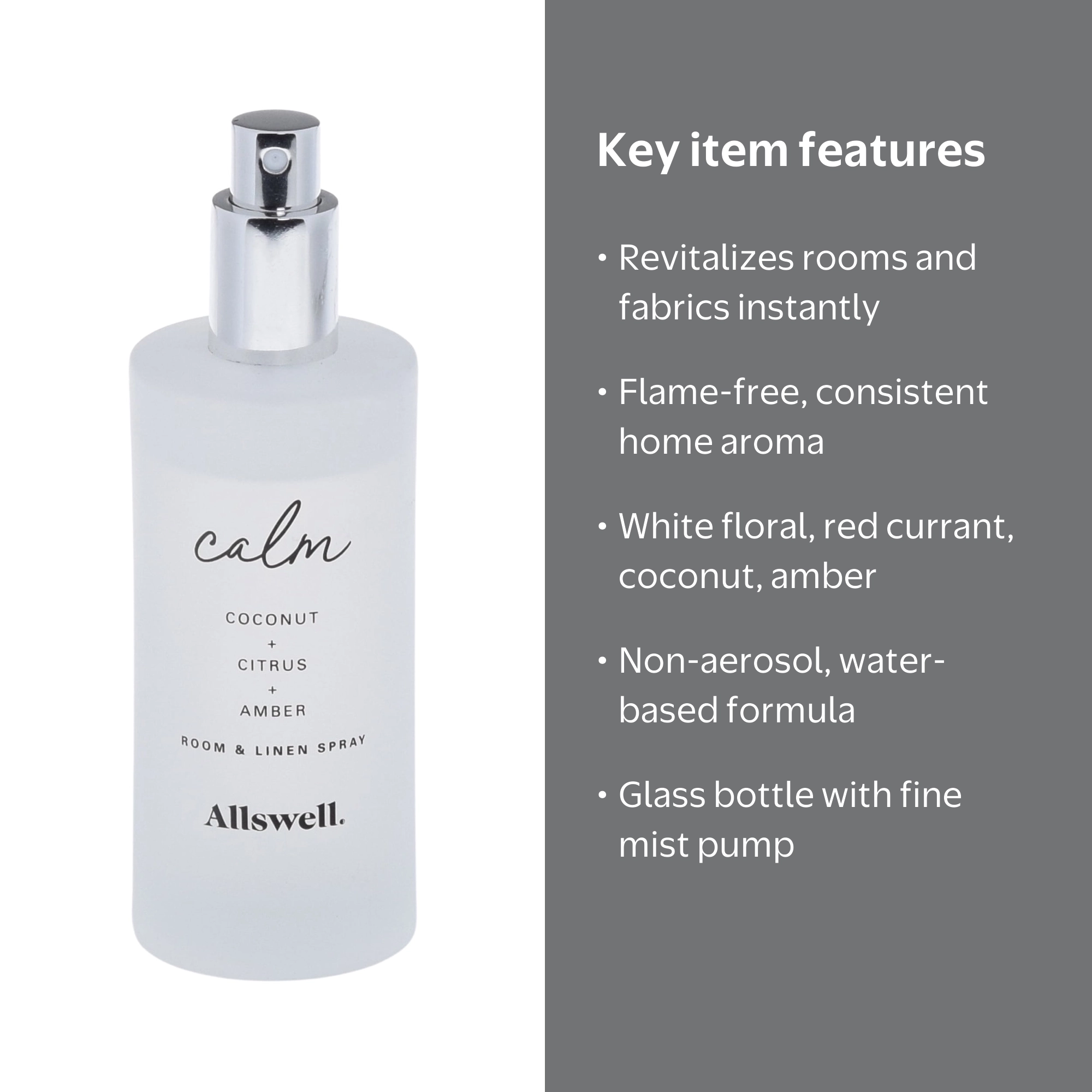 Allswell Calm Coconut Citrus Amber Scented Room and Linen Spray