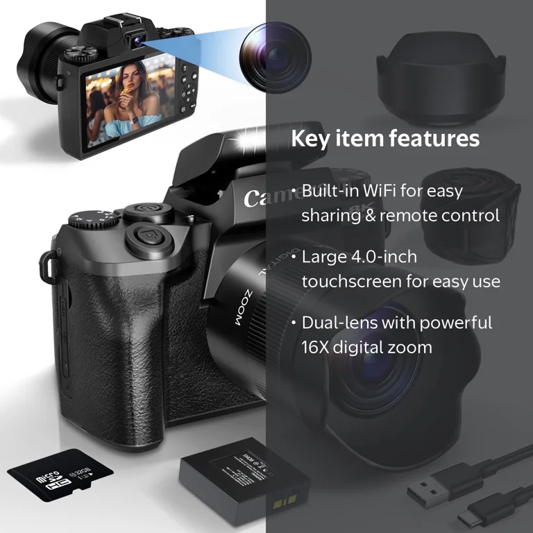XLURC Digital Camera for Photography 8K Vlogging Camera for