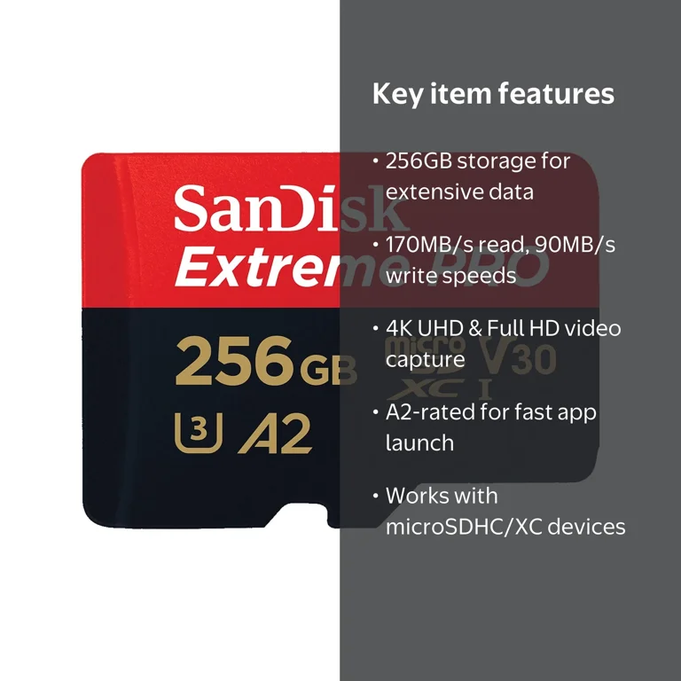 SanDisk, microSDXC Memory Card, 256GB SDSQXCD-256G-GN6MA, Extreme