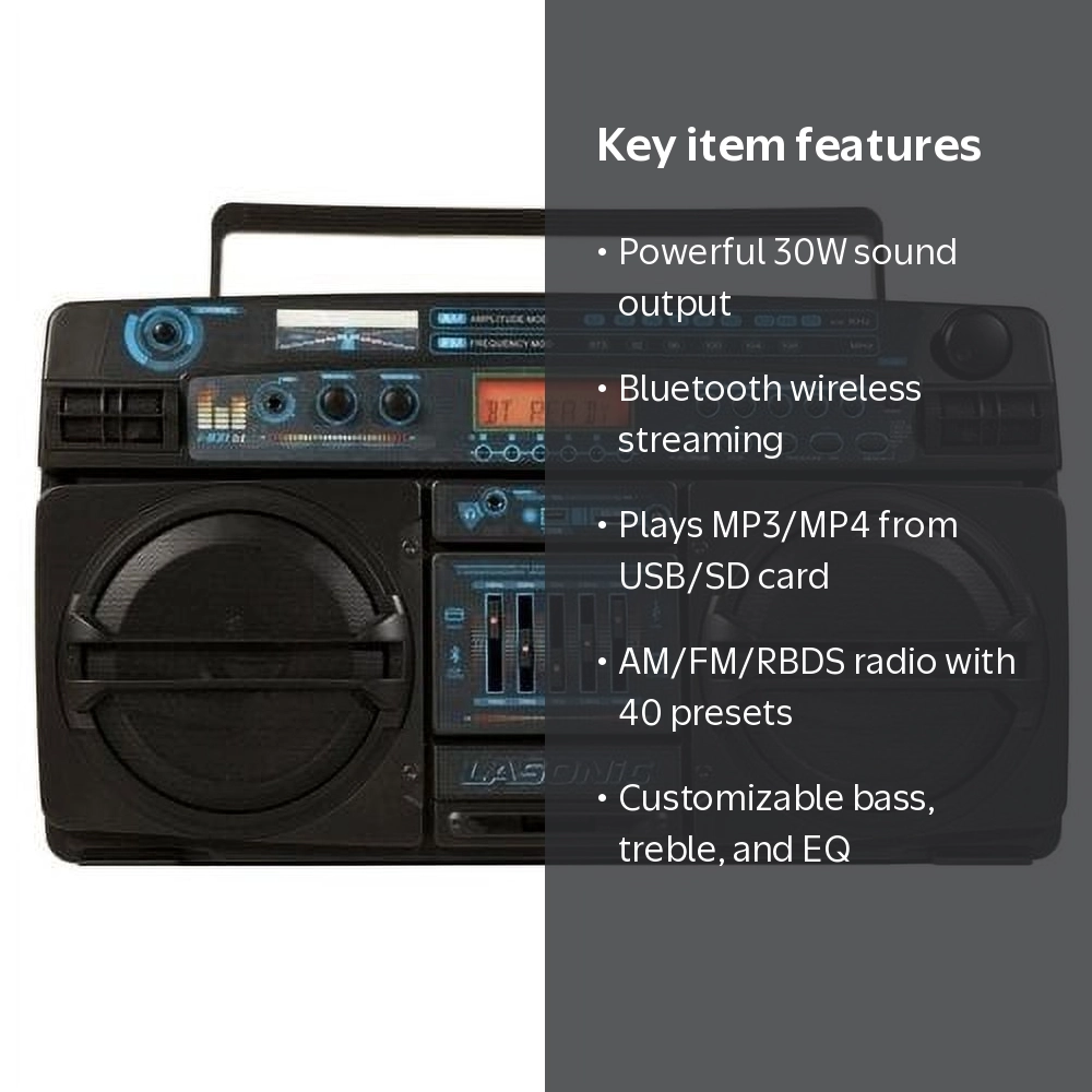 Lasonic i931bt 30 Watt Boombox with Bluetooth, USB, AM/FM Radio