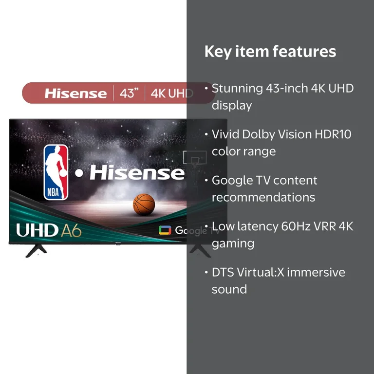 Hisense 43-Inch Class A6 Series Dolby Vision HDR 4K UHD Google