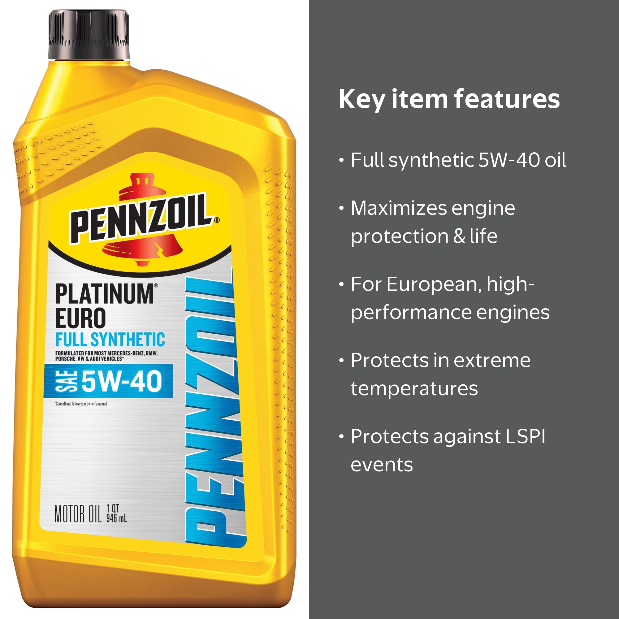Pennzoil Platinum Euro High Mileage 5W-40 Full Synthetic Engine