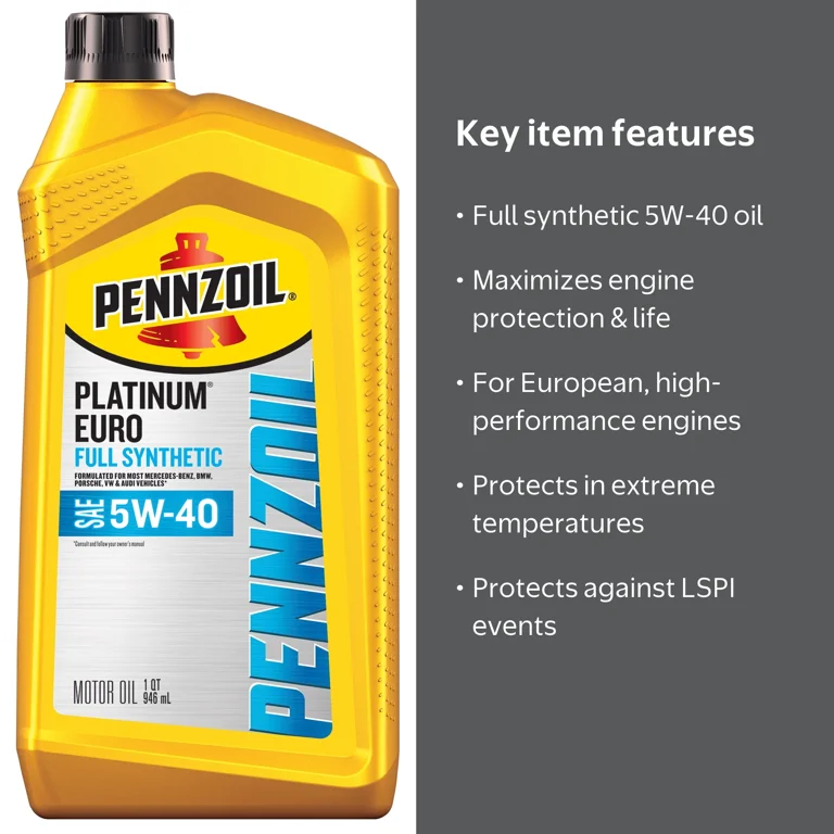 Pennzoil Platinum Euro High Mileage 5W-40 Full Synthetic Engine