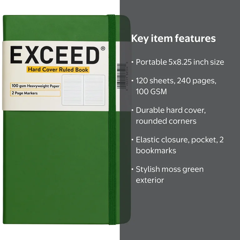 Exceed Hard Cover Medium Ruled Journal, Moss Green, 120 Sheets