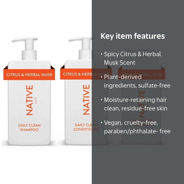 Native Daily Clean Shampoo, Conditioner, & Body Wash Set, Citrus