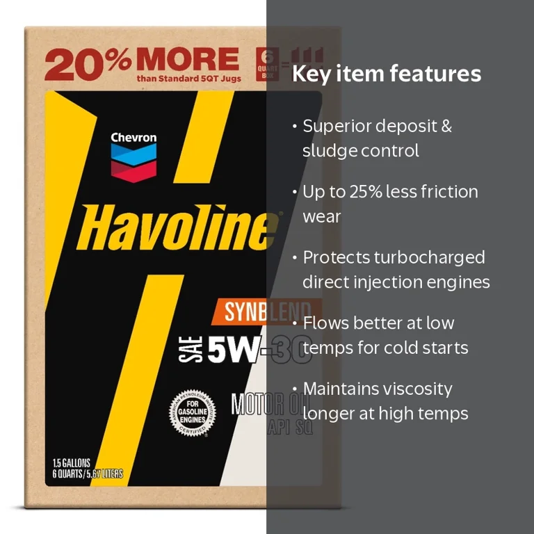 Chevron Havoline Synthetic Blend Motor Oil 5W-30, 6 Quart Smart