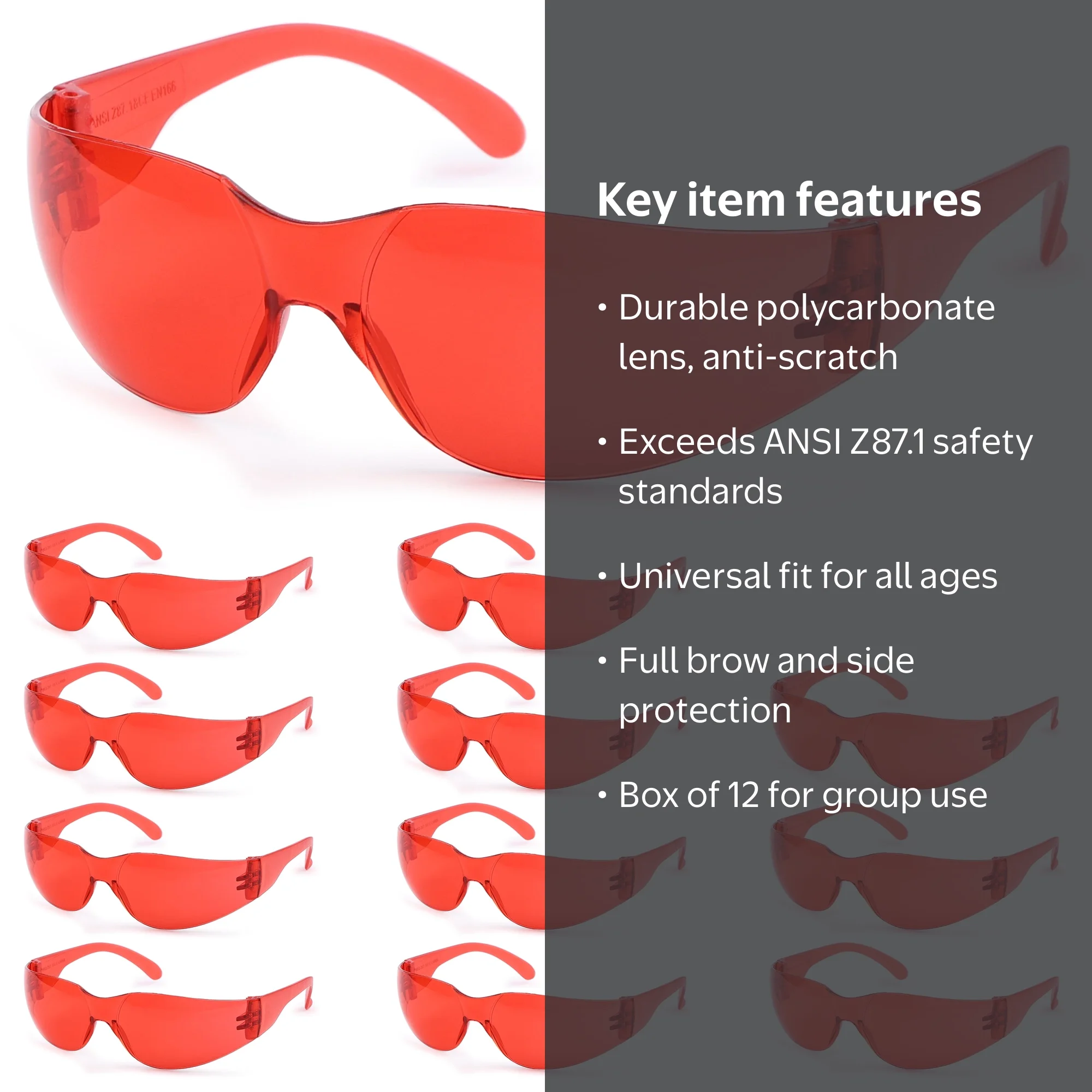 Bison Life, Safe Handler Safety Glasses, Box of 12, Red