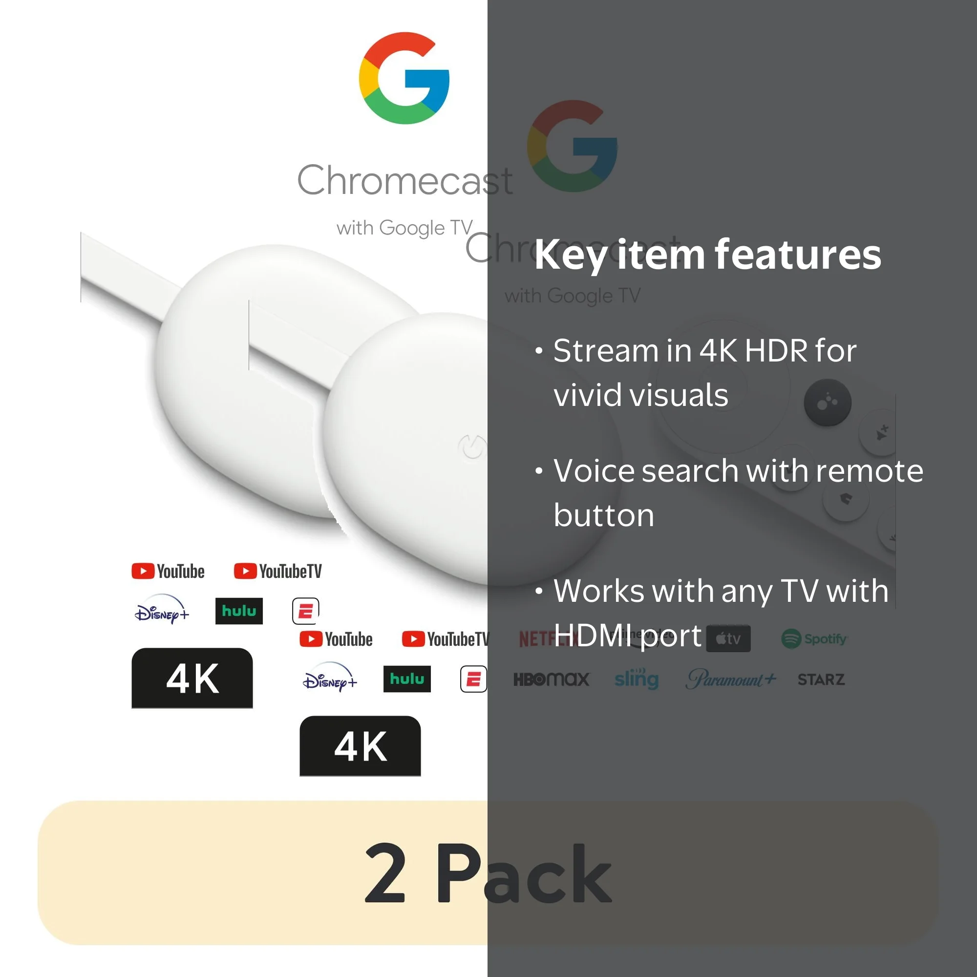 2 pack) Chromecast with Google TV - Streaming Entertainment in 4K