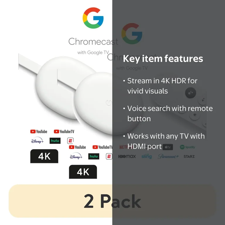 2 pack) Chromecast with Google TV - Streaming Entertainment in 4K