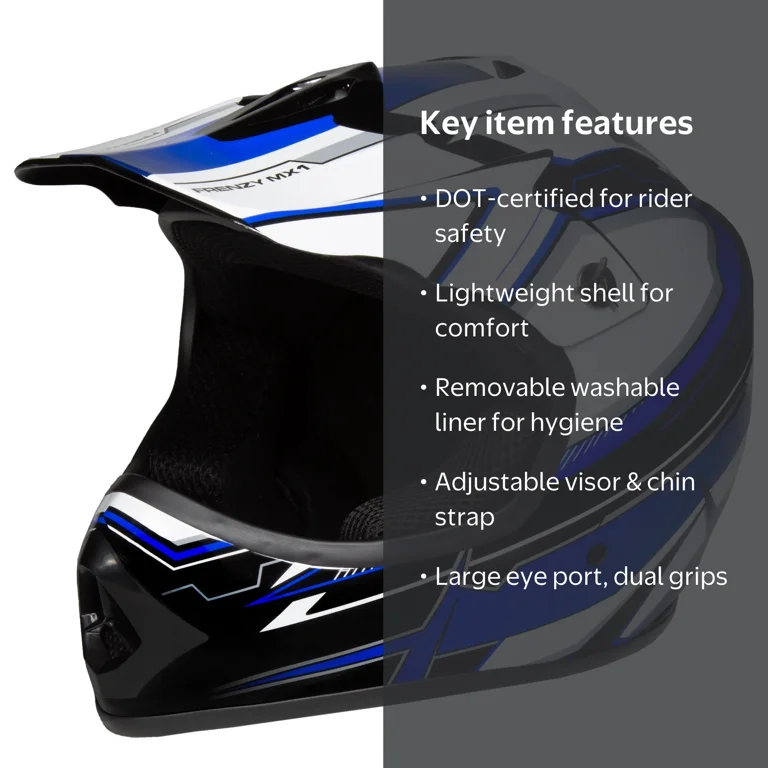Youth Frenzy MX ATV off-road Youth Helmet DOT Approved Blue, Large