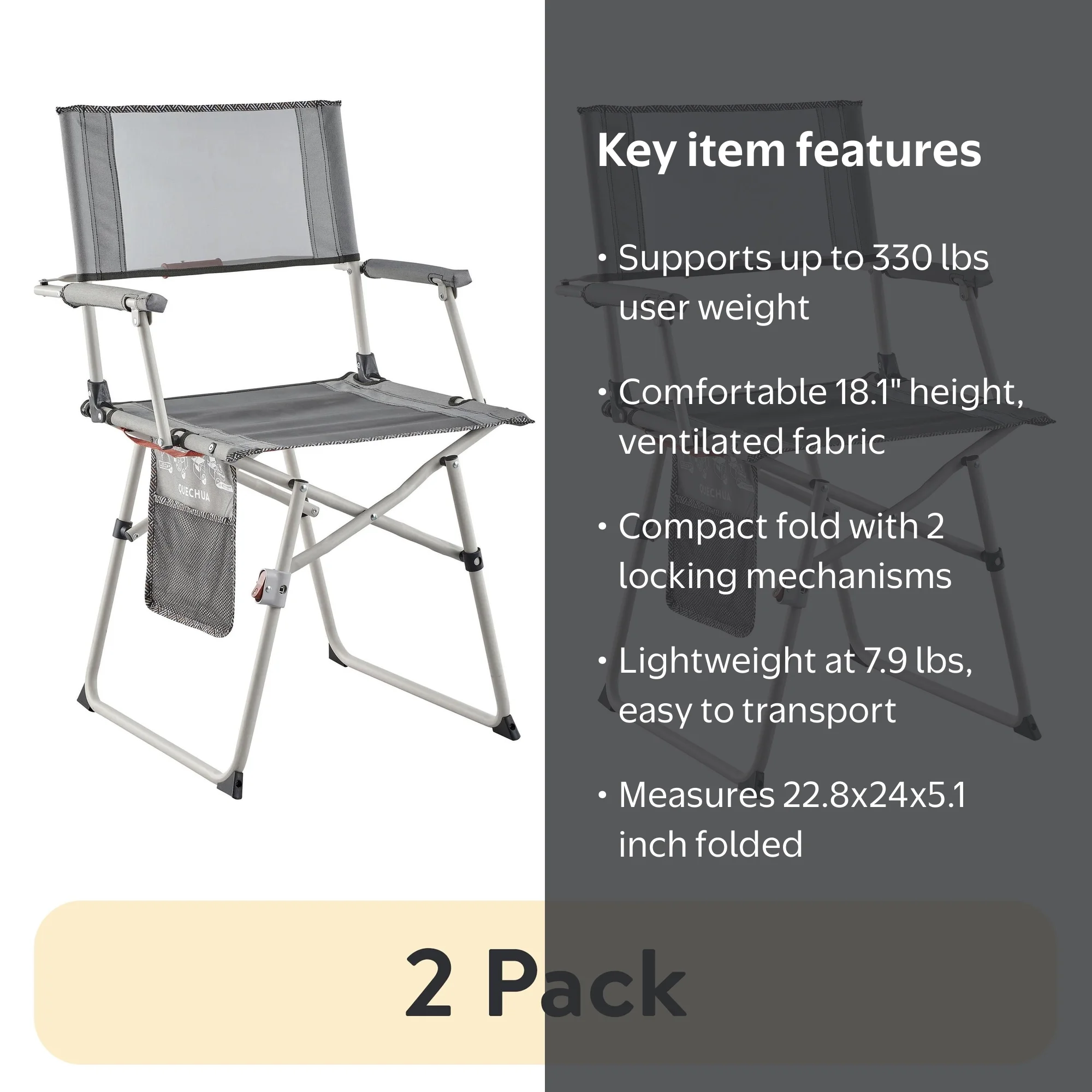 2 pack) Quechua Folding Camping Chair, Gray - Walmart.com